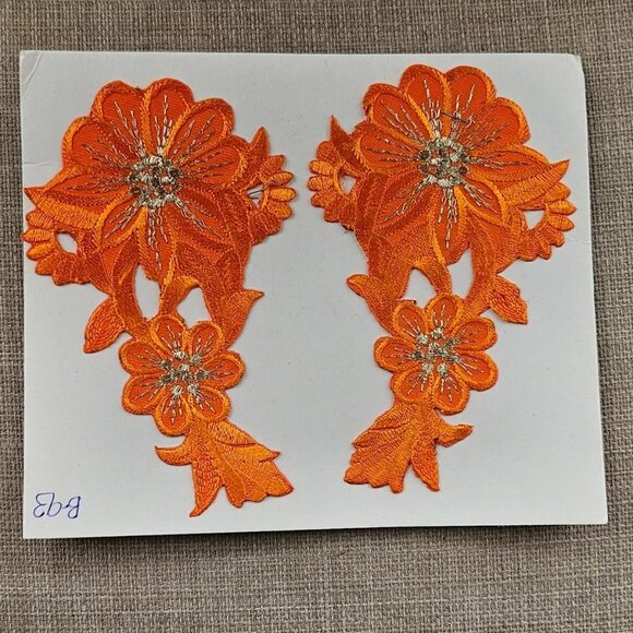Leaf Shape Patches Embroidery Iron On Orange Patches Set of 2 - Picture 1 of 7
